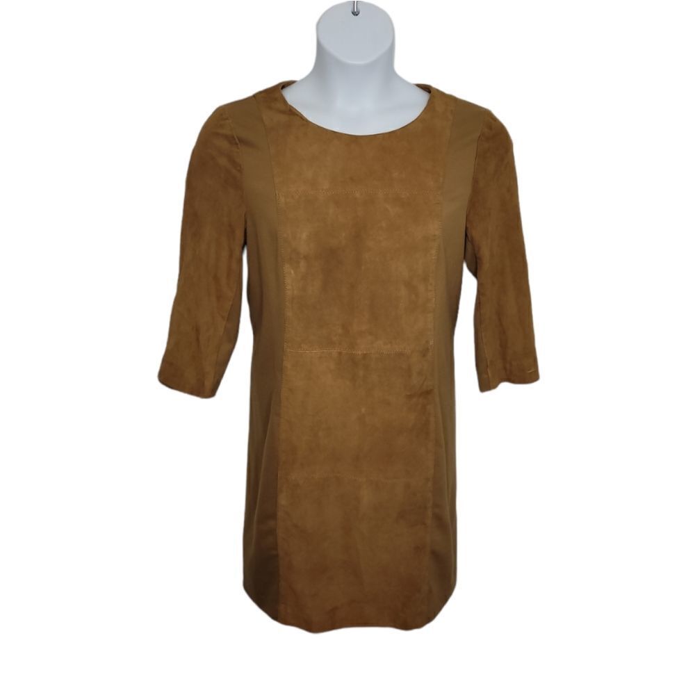 MCGREGOR dress tan‎ goat leather suede 3/4 sleeve shift 40/M